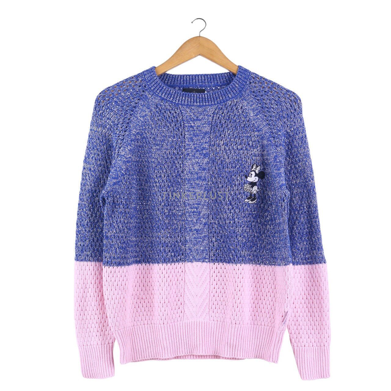 pakaian atasan sweater Disney Blue Pink Knit Sweater Tinkerlust